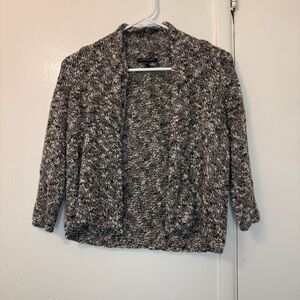 Eileen Fisher Petite Marled Knit Open Front Cardigan Brown/White Chunky Cardigan